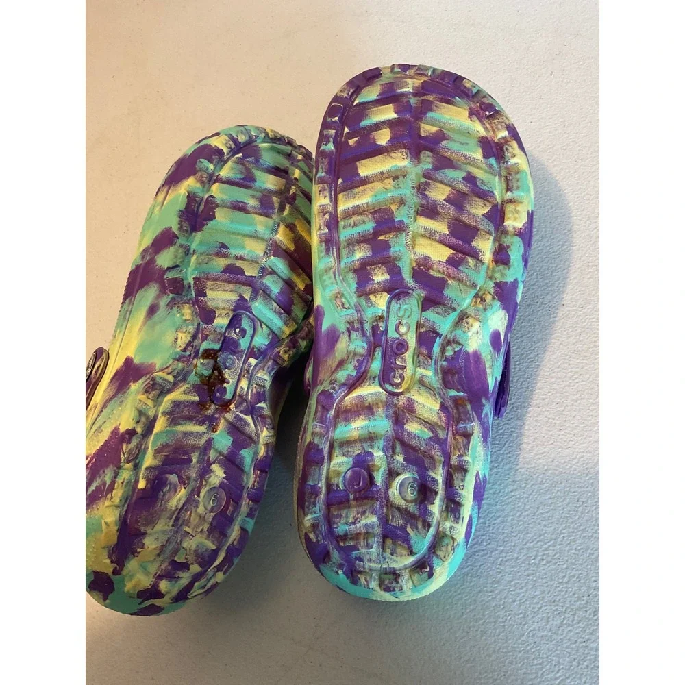 Crocs Classic Lined Clog Marble Tie Dye Purple Yellow Green Fleece Juniors J6